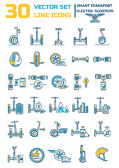 Set of linear icons on the topic of the smart eco transport. Mod