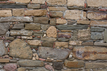 Crimea. A fragment of ancient masonry walls reinforced protection of the Genoese fortress in Sudak