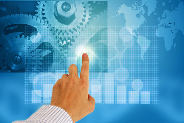 hand touching social network interface