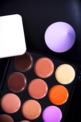 Palette concealer and correctors with sponge make up . Make-up b