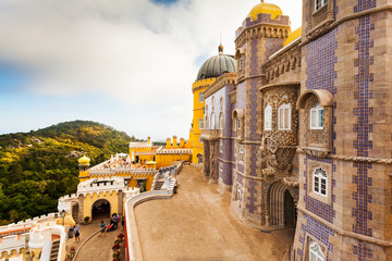 Beautiful view of the Pena National Palace in Sintra, Portugal - obrazy, fototapety, plakaty