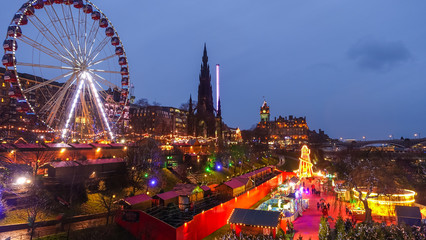 Winter festival in Old town Edinburgh  at night