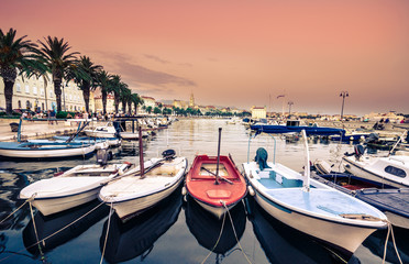 Fototapeta premium Picturesque scenery of the waterfront and harbor in Split, Croatia, Dalmatia County