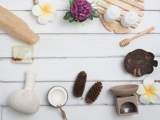 spa set with white wood background
