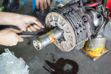 repair brake of aircraft.(Focus on the brake bolts.)