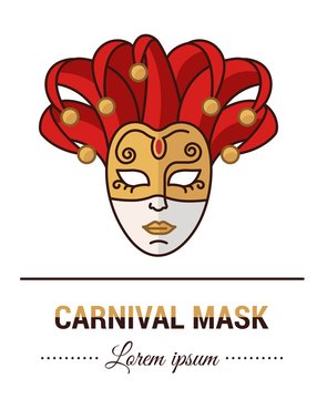 Color illustrations and flat linear design. Templates, logo and mark of carnival Venetian mask with vintage elements. Easy to use business. Vector abstract logo or emblem.