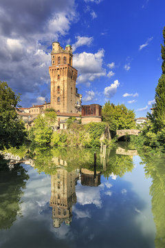Italy, Italia. Veneto. Padova district. Padua, Padova. La Specola (old astronomic observatory) and the Bacchiglione river.