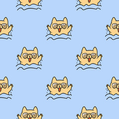 Cute doodle vector cats seamless pattern