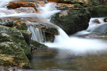 Fototapeta na wymiar Water flowing over rocks - long exposure