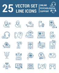 Set vector line icons in flat design with Online psychological s