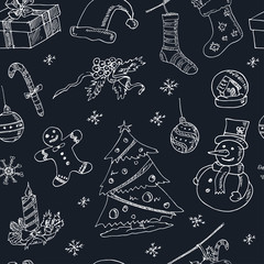 Doodle Christmas seamless pattern Vintage illustration for design