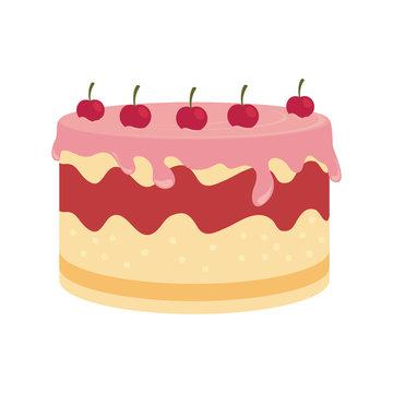 birthday cake dessert candles cherry isolated vector illustration eps 10