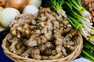Fresh ginger root at the market