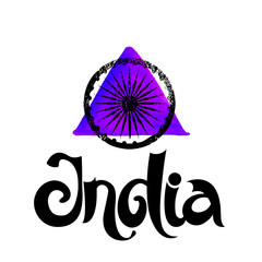 India. Grunge vector sign of purple triangle watercolor background.