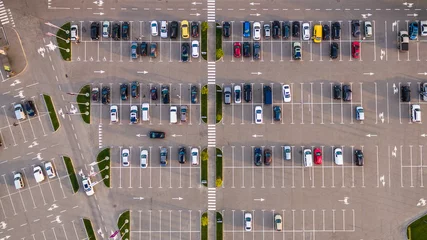 Fototapeten Car parking lot viewed from above, Aerial view. Top view © LALSSTOCK