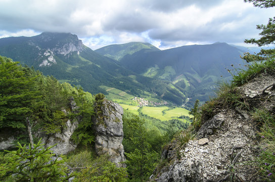 Mala Fatra mountain, Slovakia, Europe - View on mountain range with village called Stefanova