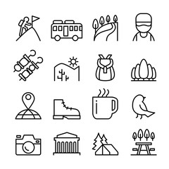 Adventure & Travel icon set in thin line style