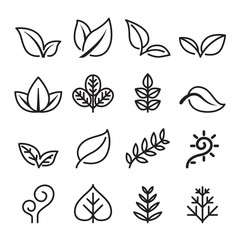 Leaf , vegetarian, Herb icon set in thin line style