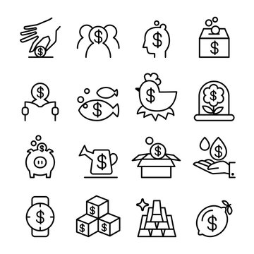 investment & profit icon set in thin line style
