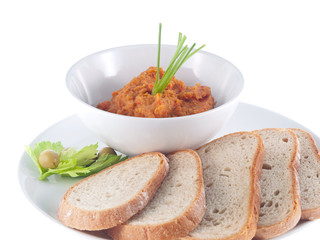 vegan bread spread mashed eggplant with tomato and carrot