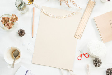 Blank paper on craft background