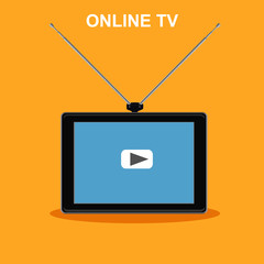 online tv, internet channels, tablet with antenna, vector illustration