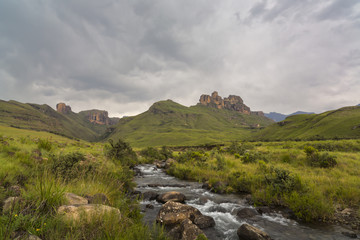 Rain clouds and mountain stream