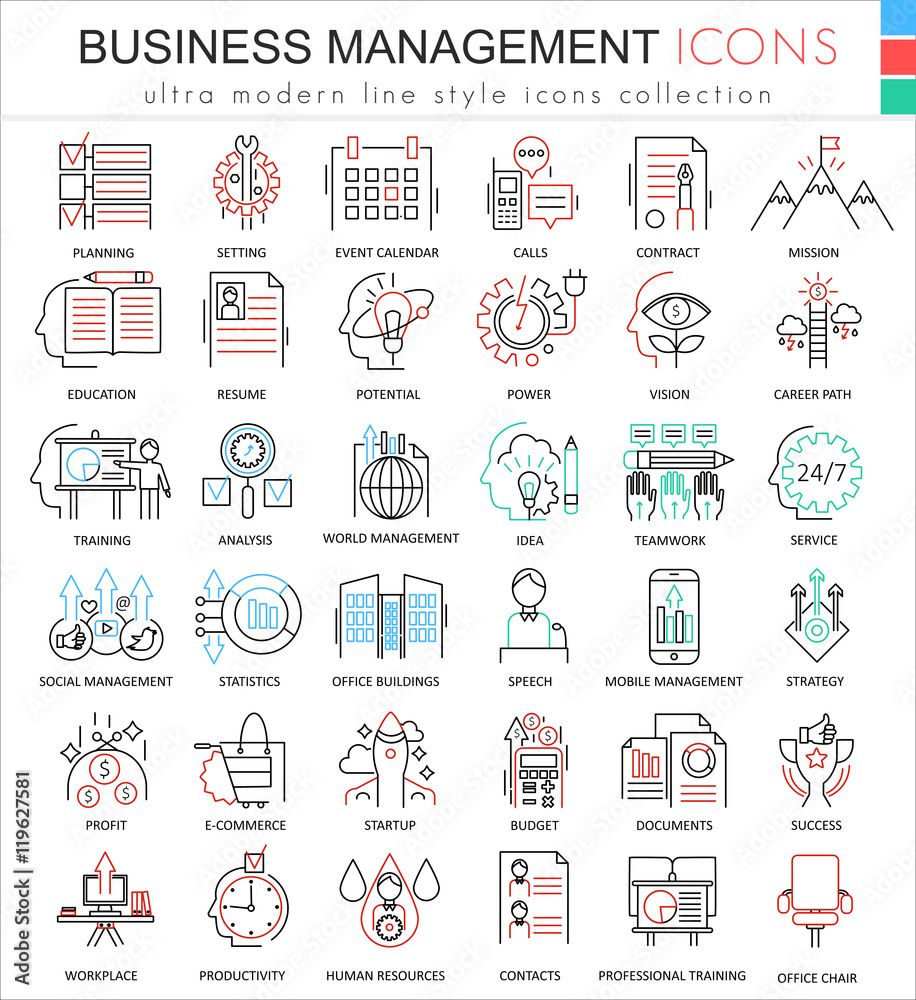 Aufkleber Vector Business management ultra modern color outline line icons for apps and web design.