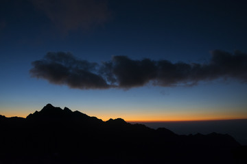 Mountains silhouettes scenery in the evening colors