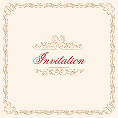 Square frame with swirls and leaves, background. Page decoration. Invitation.