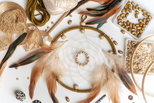 Handmade dream catcher with feathers