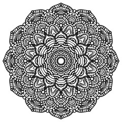 Indian floral ornament. Vector tribal mandala. Black and white ethnic illustration.