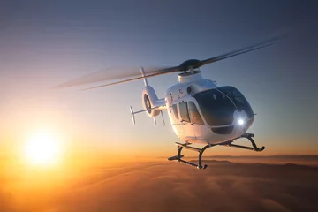 Fototapeten Helicopter Sunset Flight 2 © assetseller