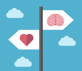 Directions sign, brain heart