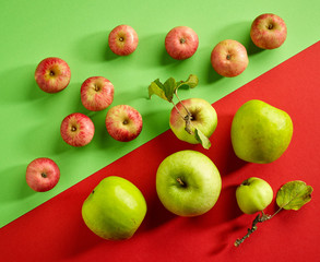 green and red apples on colorful background