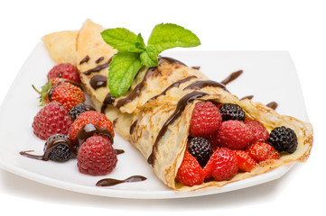 Crepes With Berries and Chocolate topping