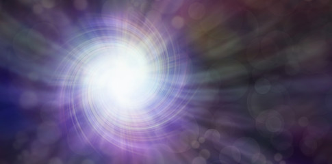Darkness and Light - subtle dark muted multicolored bokeh effect background with a spiraling white vortex light burst radiating outwards  - obrazy, fototapety, plakaty