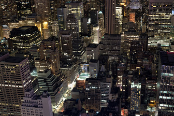 New York City buildings illuminated at night