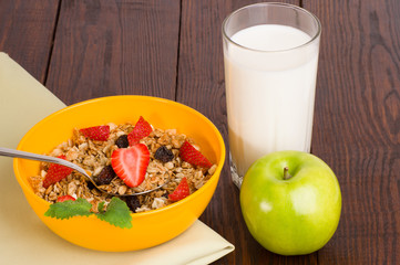 muesli with strawberries, apple 