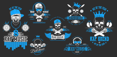 Vector set of logos for rap music style. Logo for t-shirts, musi