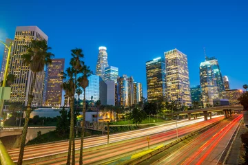 Wandcirkels tuinposter Skyline van de binnenstad van Los Angeles tijdens de spits © f11photo