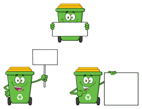 Recycle Bin Cartoon Character 2. Collection Set Isolated On White Background
