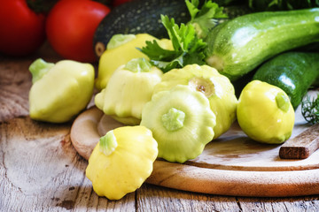 Small yellow pattypans, selective focus