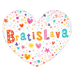 Bratislava the capital of Slovakia heart shaped type lettering vector design