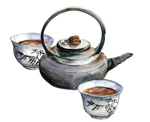 Tea ceremony watercolor picture 