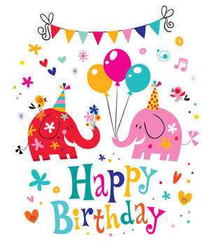 happy birthday card with cute elephants