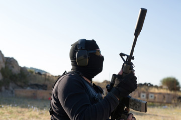 mercenary with weapon