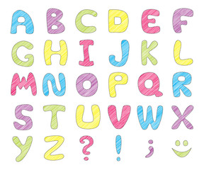 ABC. Colorful kids funny alphabet. Vector