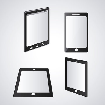 Tablet set black device display gadget technology tool icon. Isolated design. Vector illustration