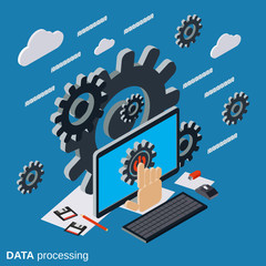 Data processing, cloud computing, network flat isometric vector concept illustration